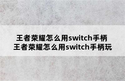 王者荣耀怎么用switch手柄 王者荣耀怎么用switch手柄玩